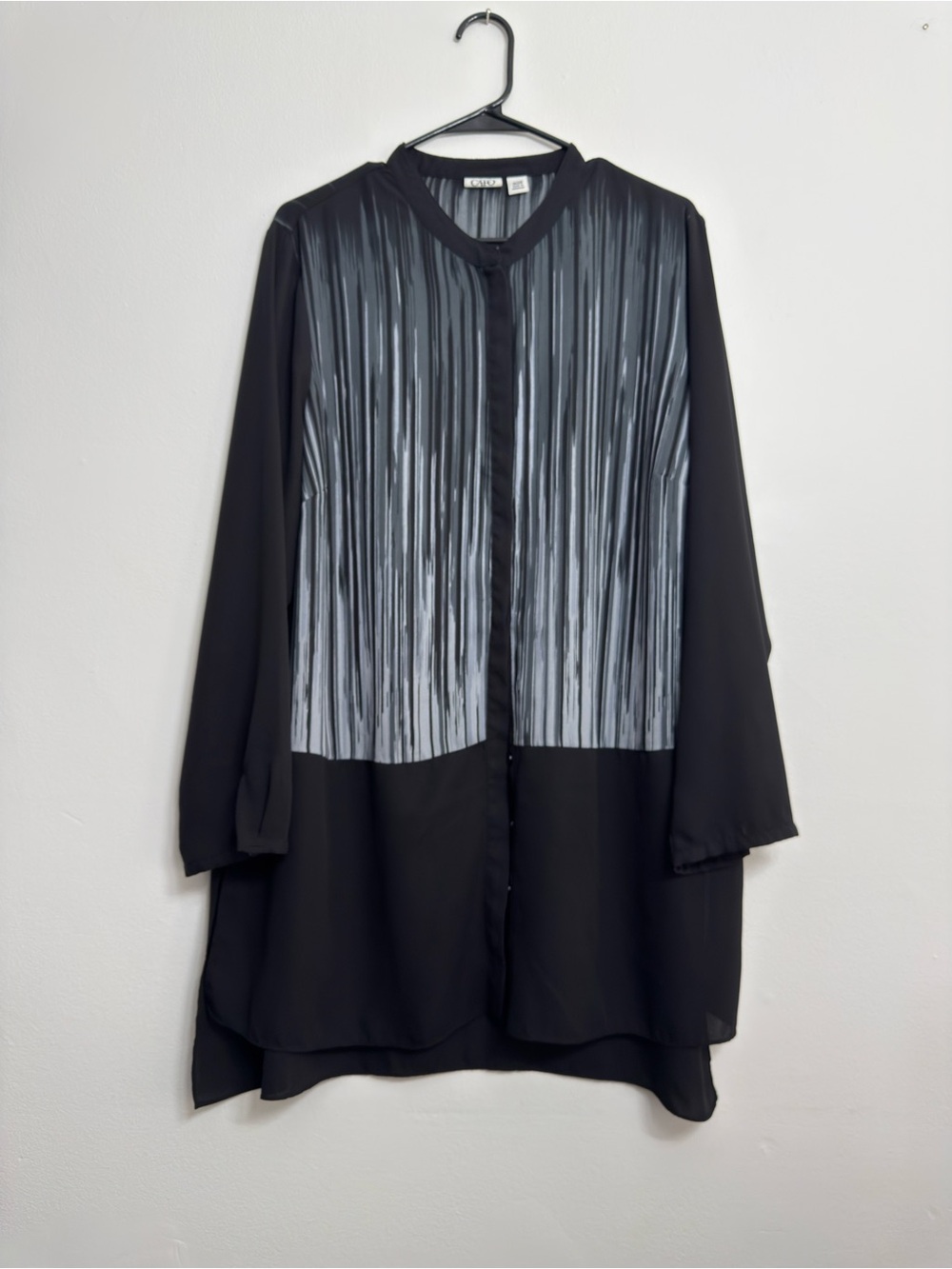 Cato Blouse Women's Size 18/20W  Sleeve Tunic Sheer Artsy Lagenlook Black